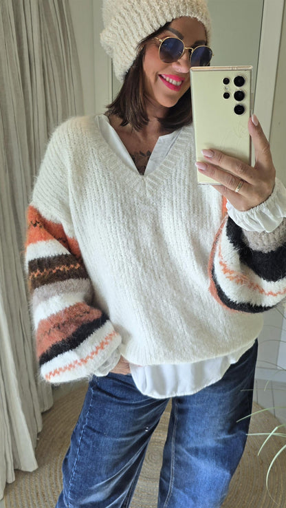 Camilla strikket genser med vide armer creme