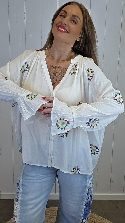 Maribel brodert skjorte hvit
