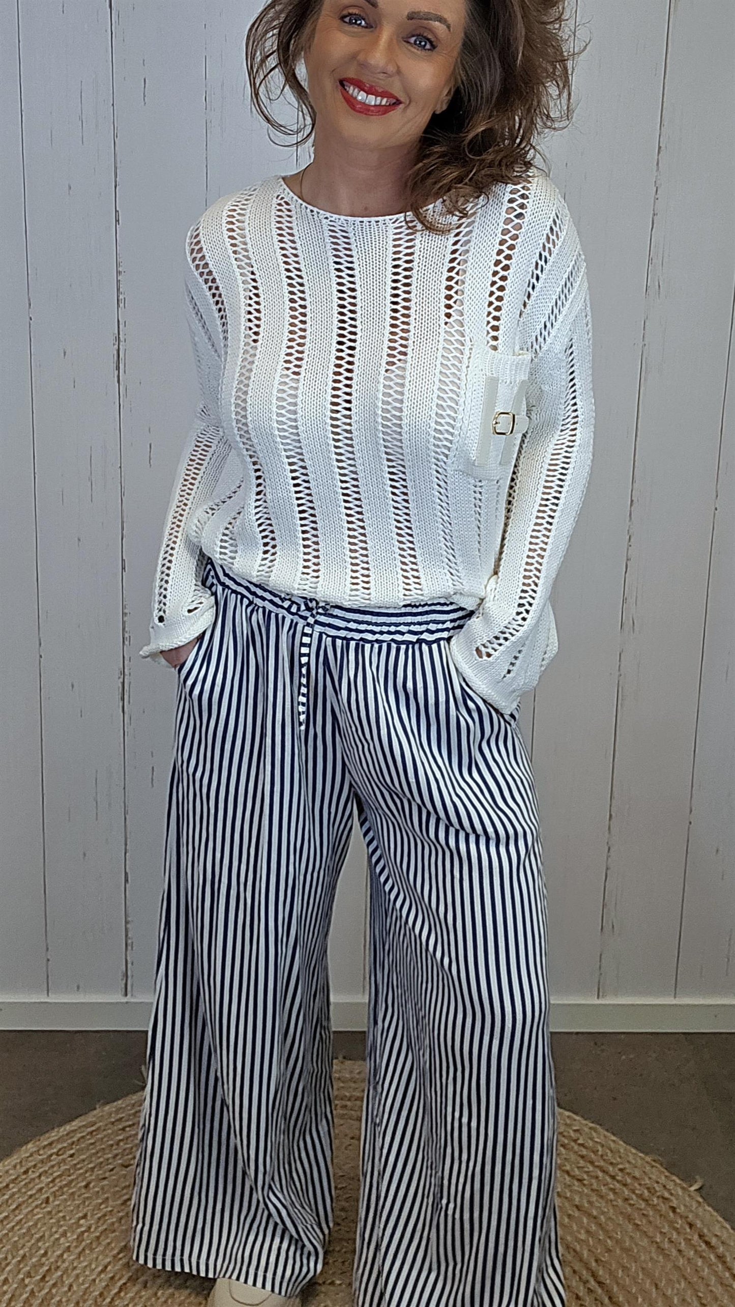 Lydia linbukse navy stripet