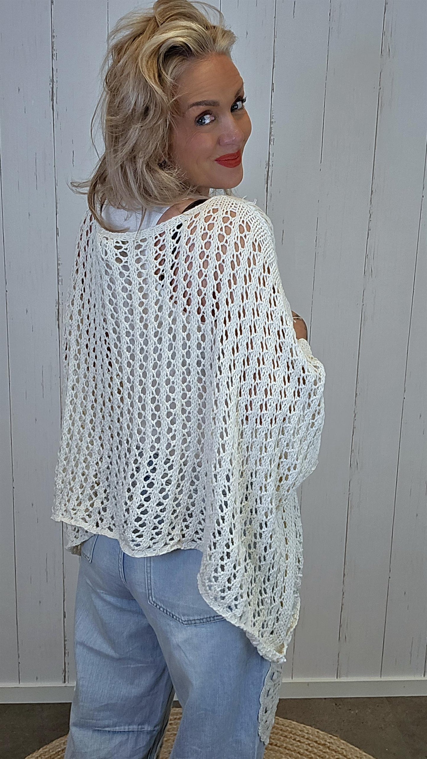 Eline Strikket Poncho Topp beige