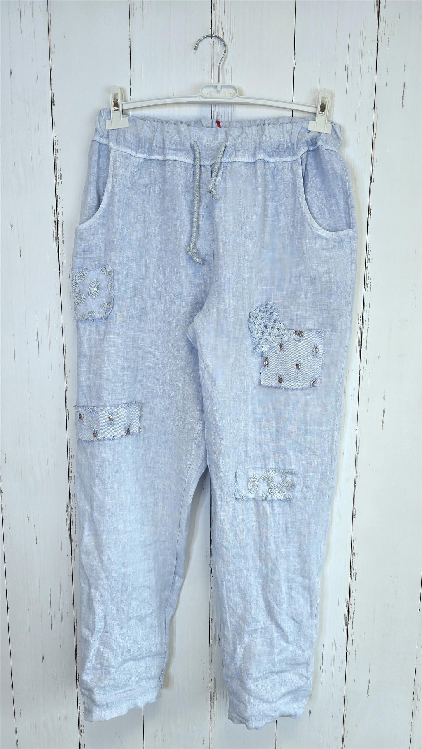 Linbukse med patch-detaljer blå