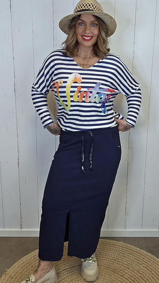 Mira skjørt med splitt navy