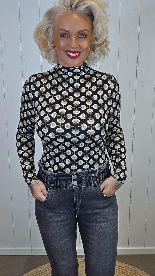 Helena mønstret topp svart