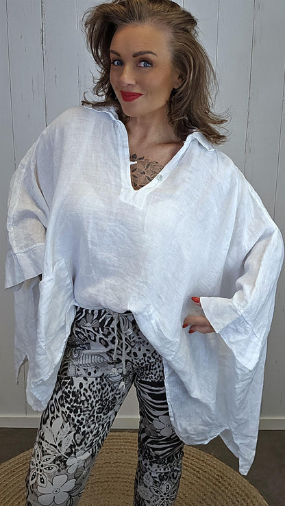Zara lin poncho bluse hvit