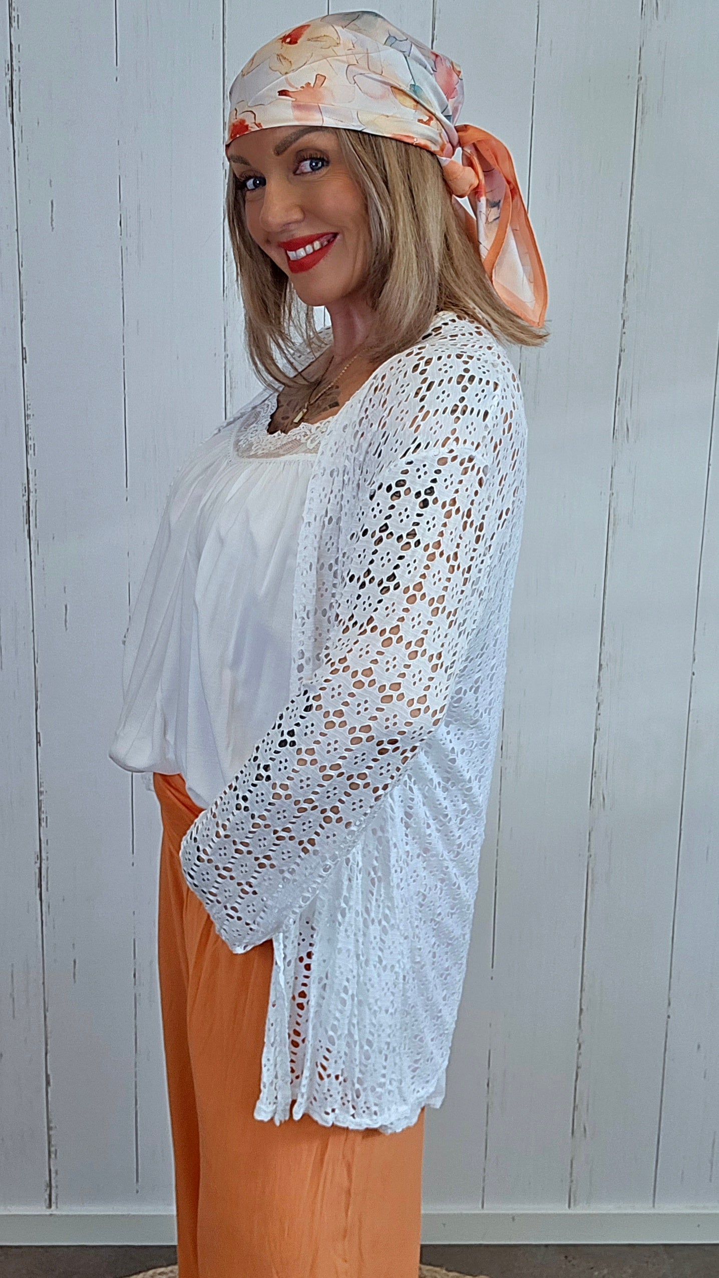 Leora lang blondecardigan hvit