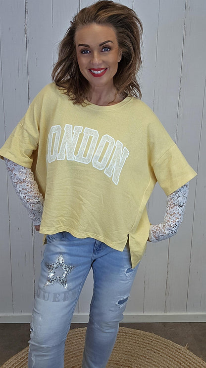 Birka oversized topp gul/hvit