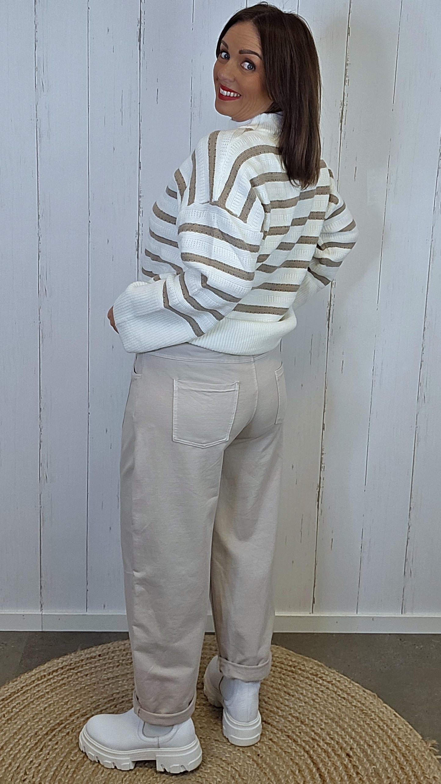 Joggebukse med strikk beige