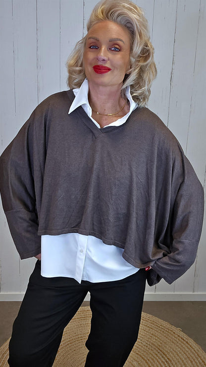Xenia oversized topp brun