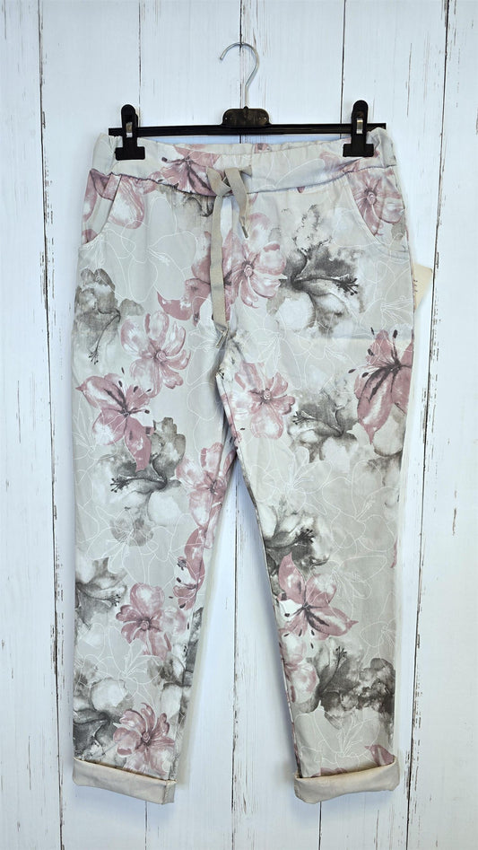 Camilla blomsterbukse beige