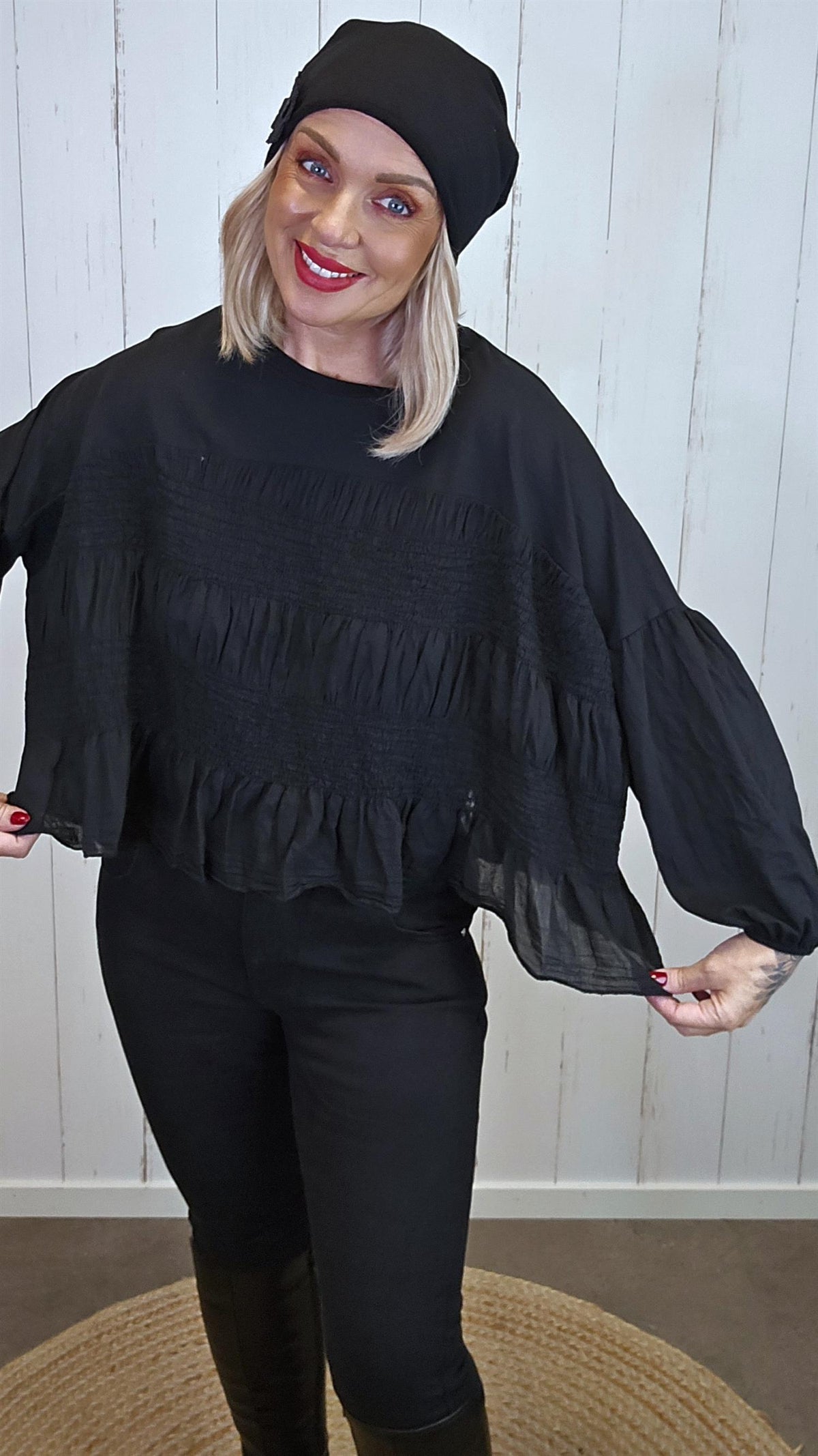 Mila topp med vaffelstruktur svart