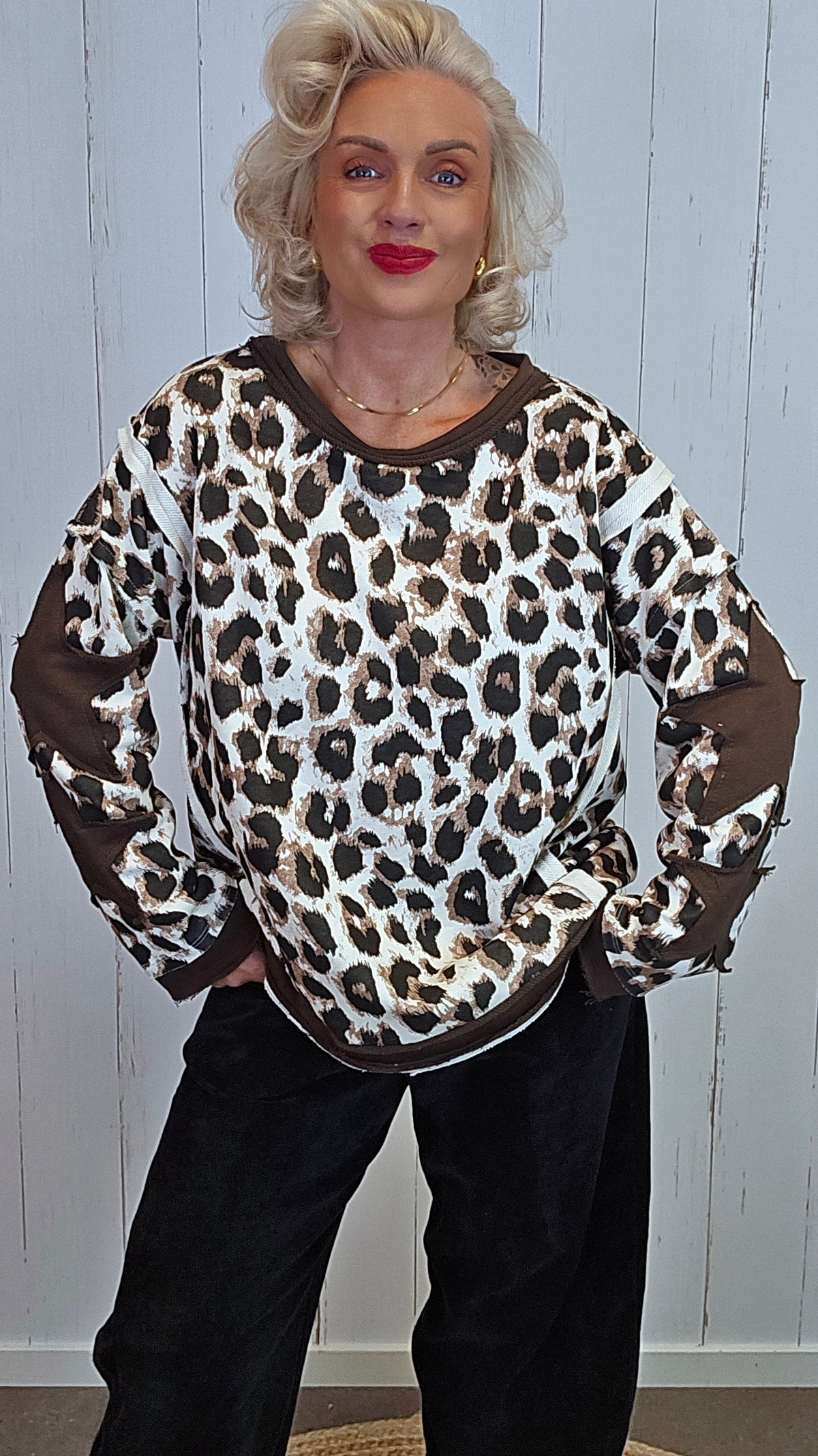 Cleo leopardgenser med stjerne creme