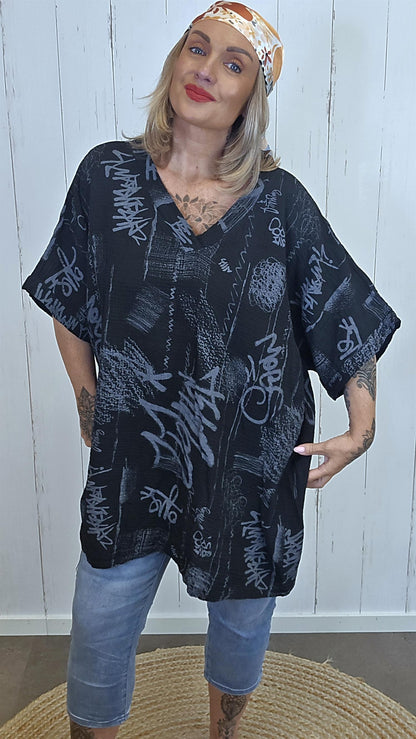 Nellie topp med print svart