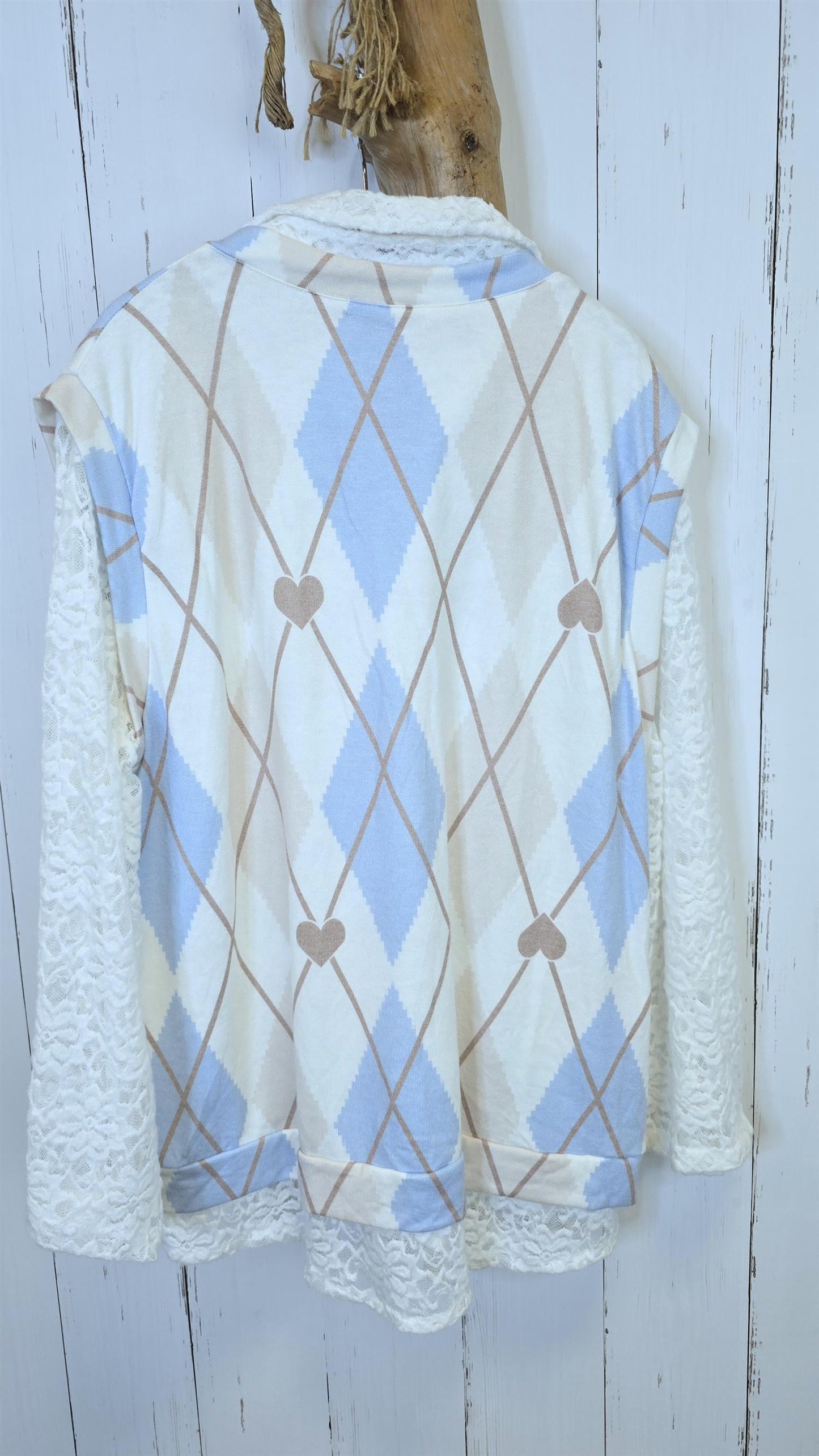 Argyle vest med blondetopp blå