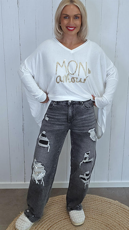 Clarissa Patches jeans gråsvart