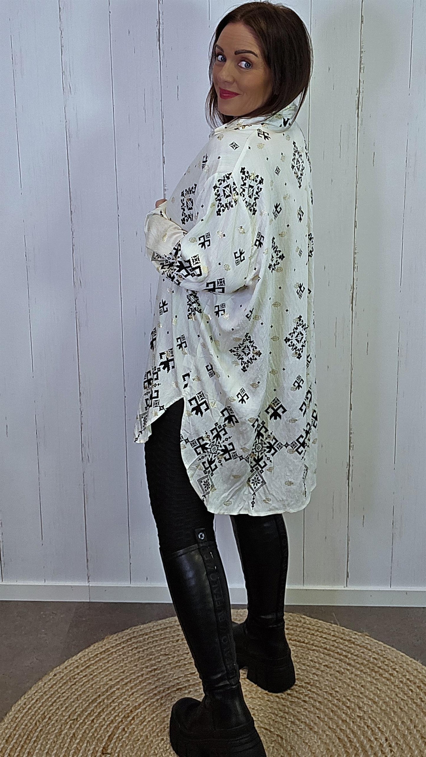 Mila mønstret skjorte beige