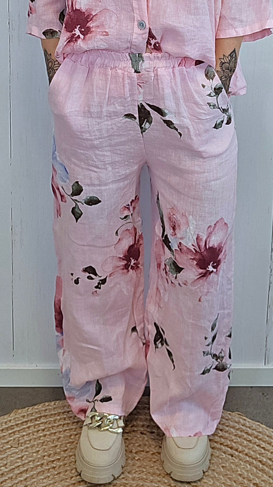 Katty linbukse med blomsterprint rosa