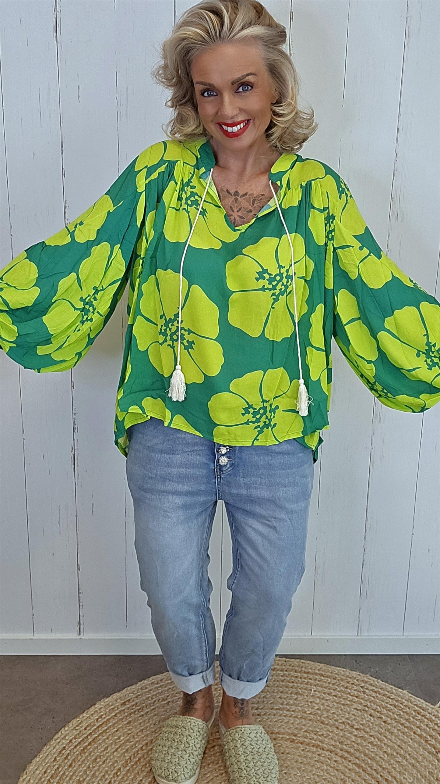 Amanda bluse med print grønn