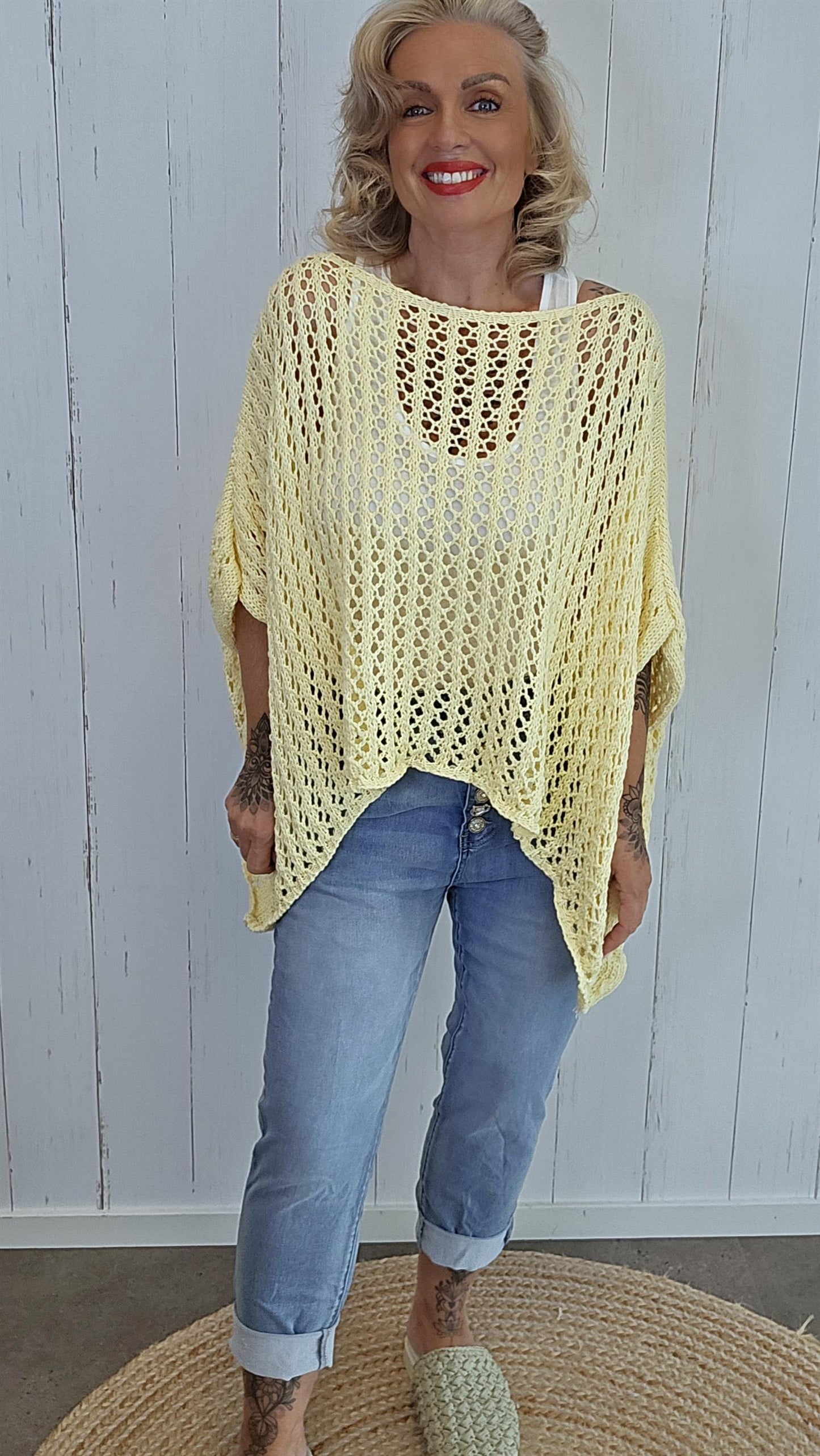 Eline Strikket Poncho Topp lys gul