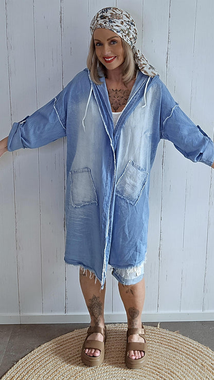 Denimlook Jakke med Hette