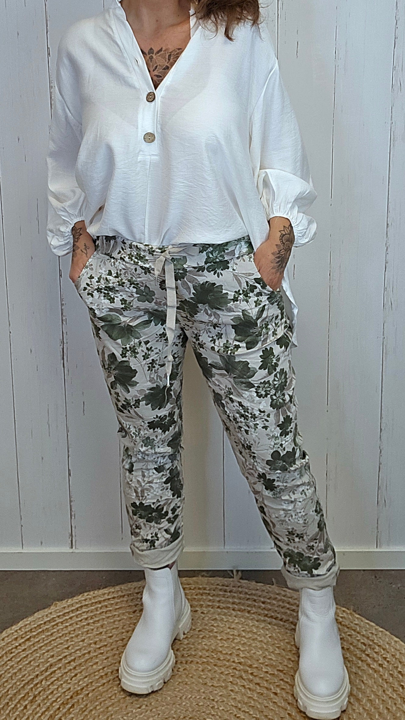 Sylvia mønstret bukse kaki