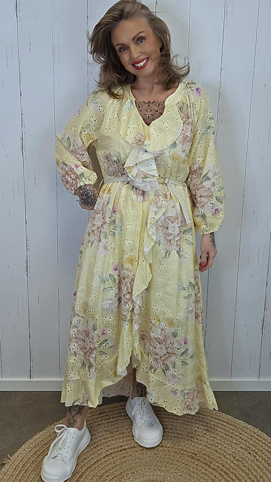 Wilma kjole med volanger Gul