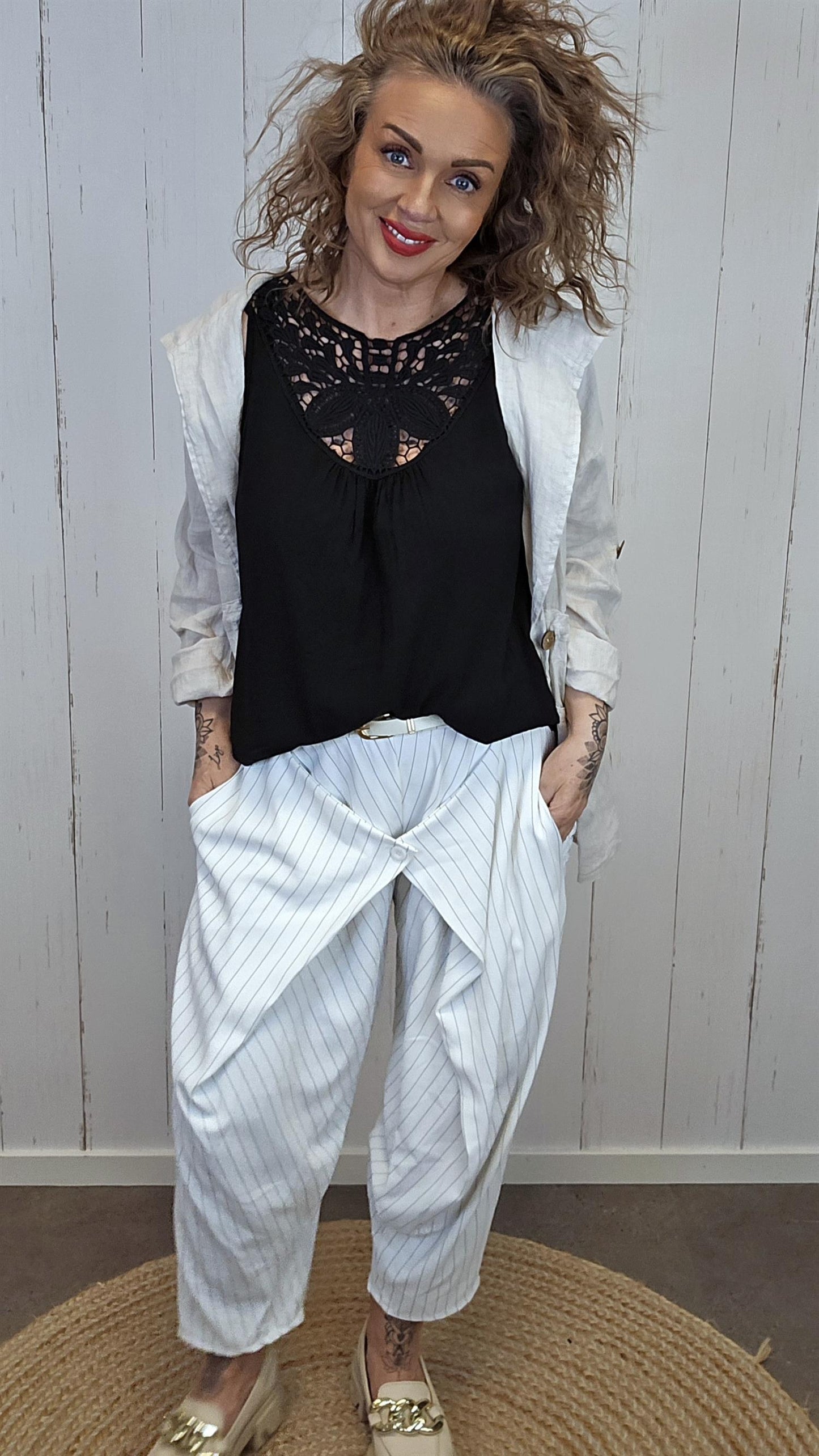 Sofie wrap bukse hvit med striper