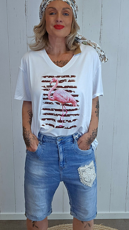 Flamingo t-skjorte hvit