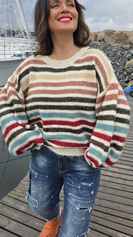 Flerfarget stripete genser beige