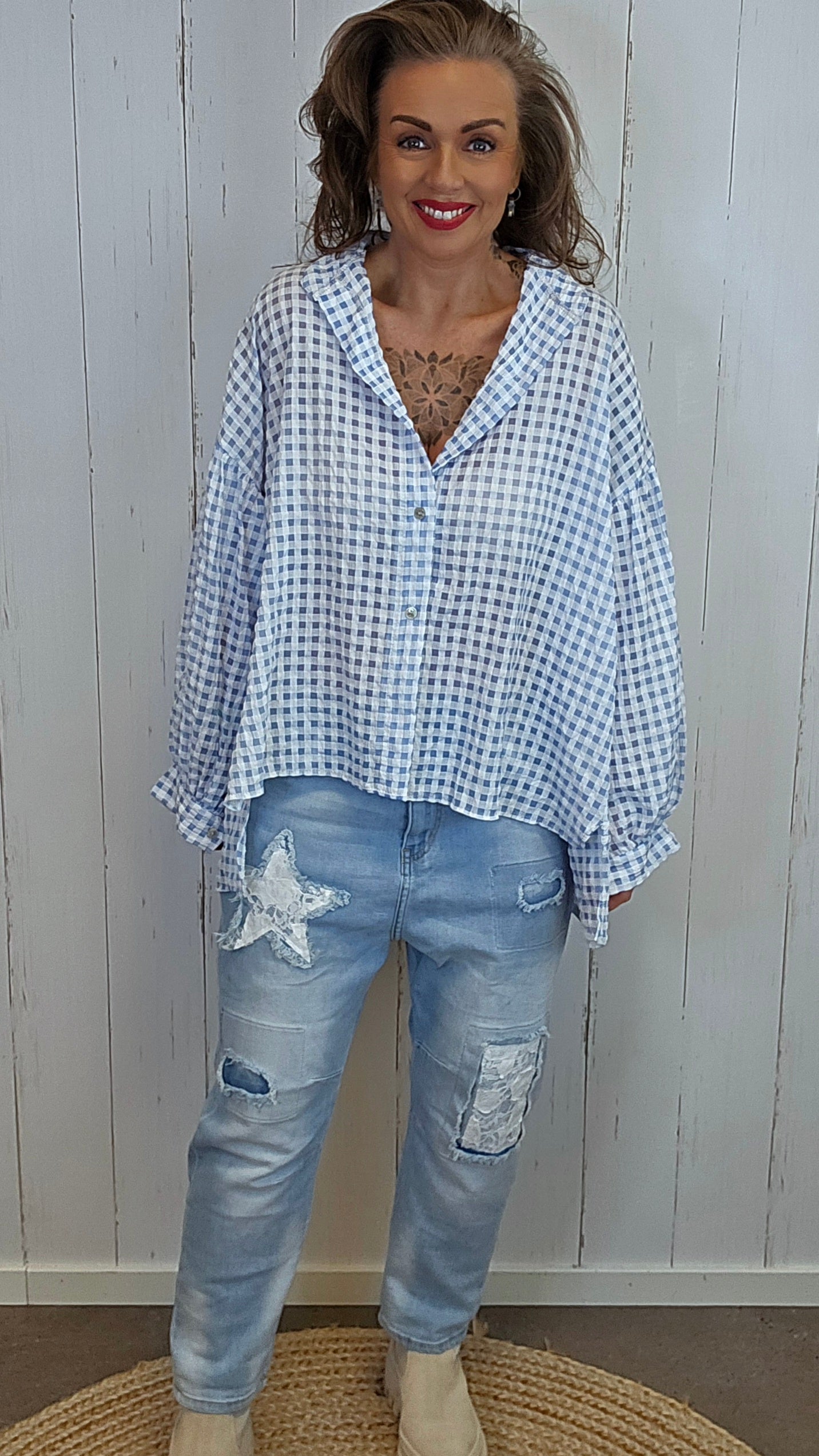 Kari rutete skjorte blå