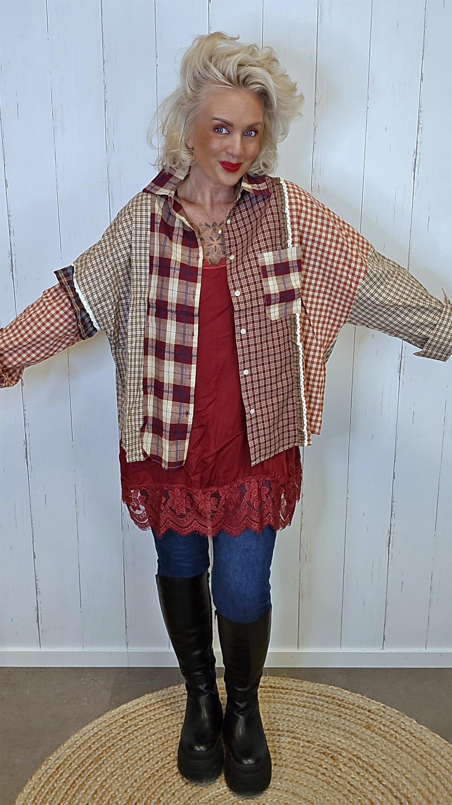 Hedda patchwork skjorte med blonder
