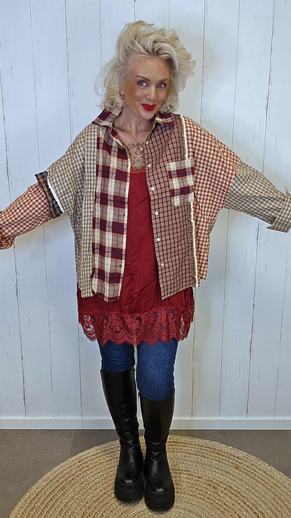 Hedda patchwork skjorte med blonder