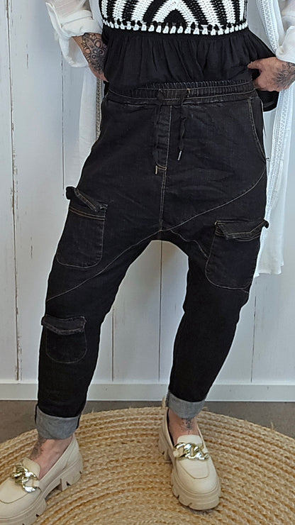 Elea cargo jeans med lommer og stretch