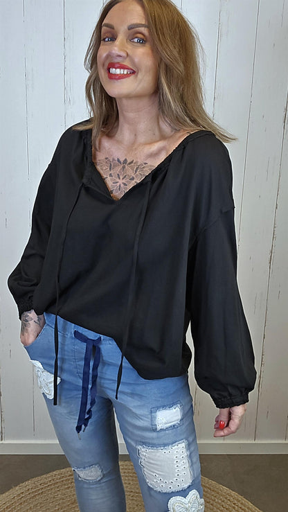 Bella bluse med knyting Svart