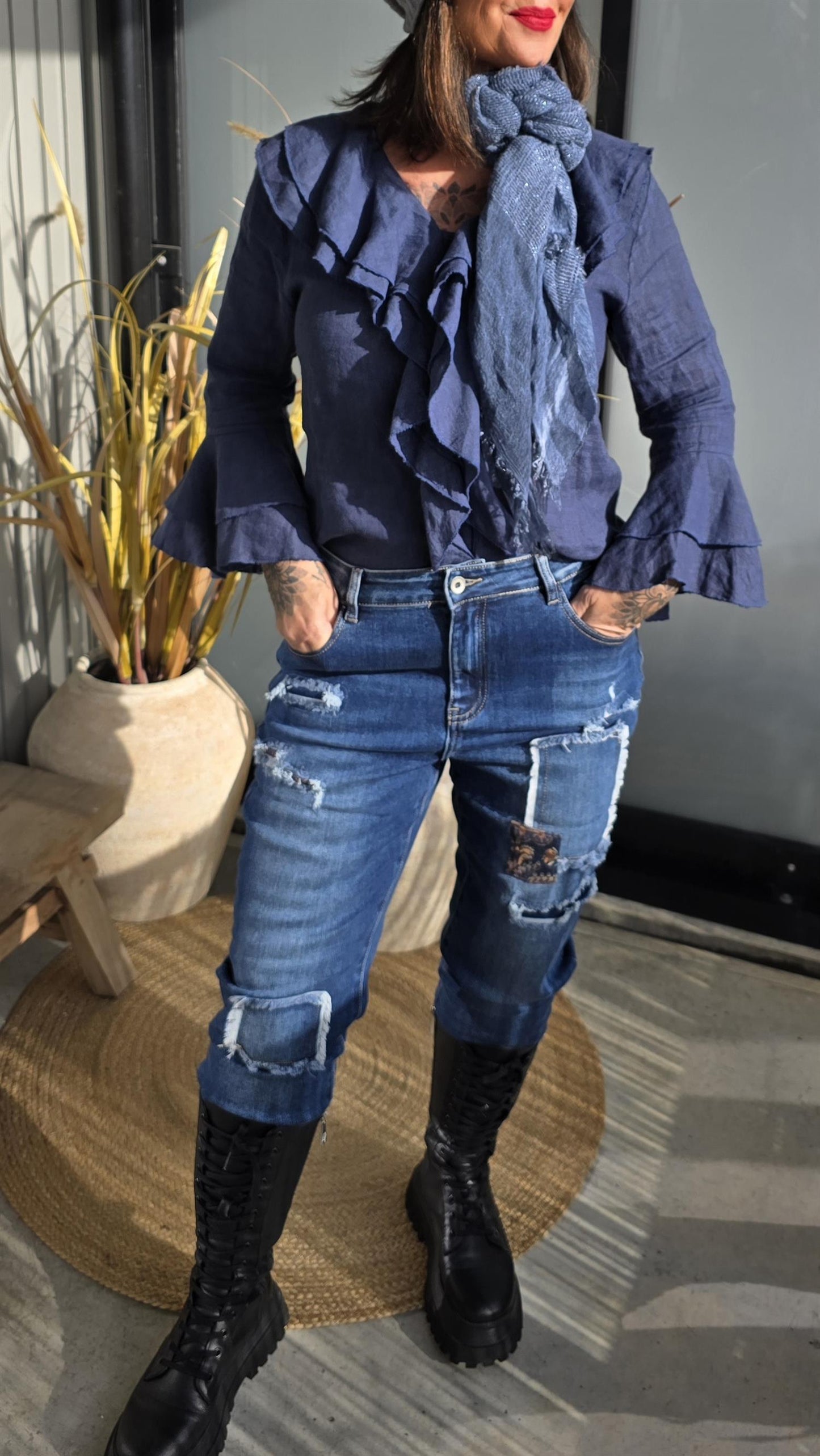 Frida lin skjortebluse navy