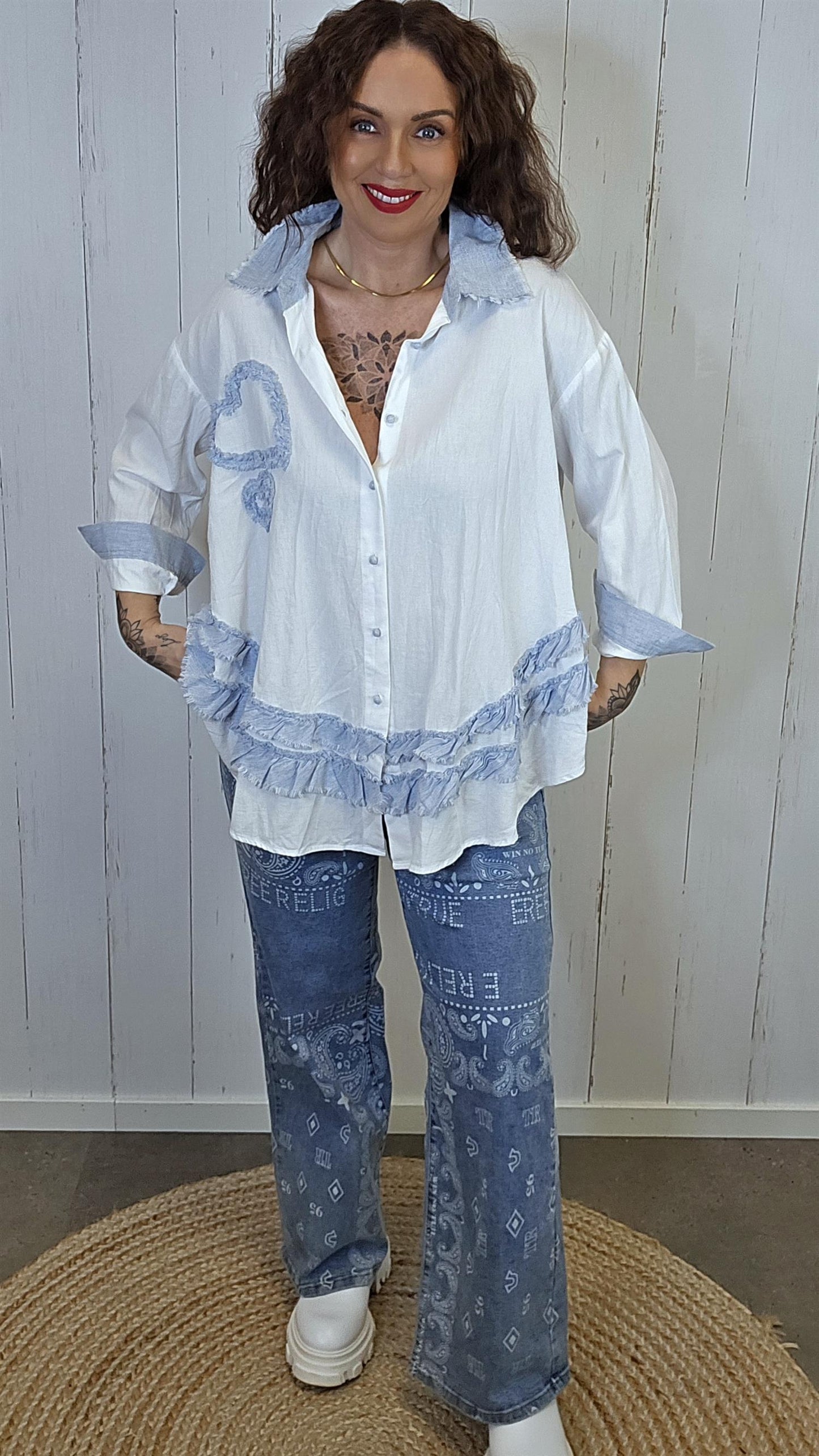 Elvira skjorte med volang og lin