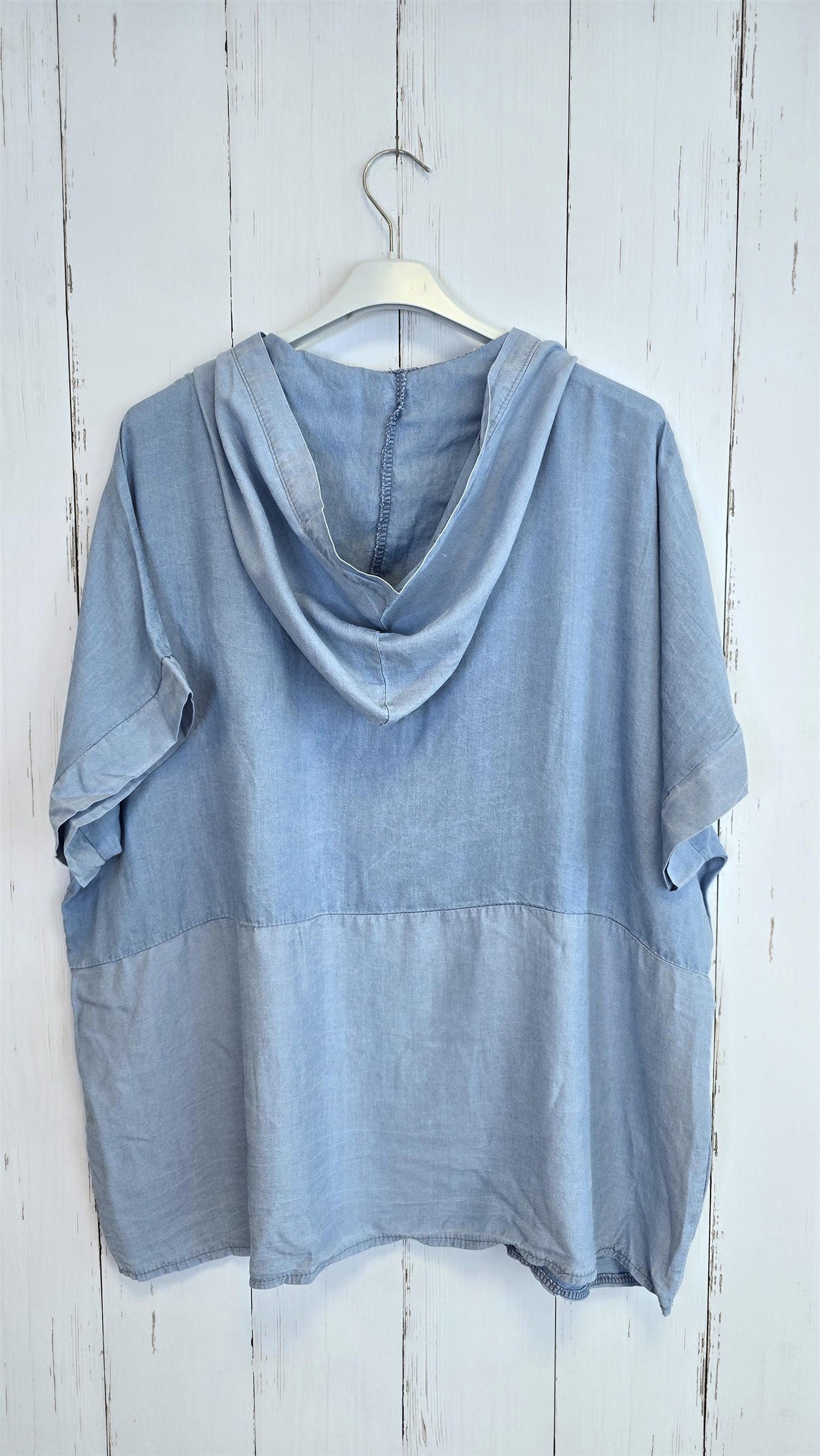 Denimlook Topp med Hette lys denim