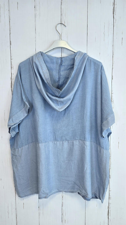 Denimlook Topp med Hette lys denim