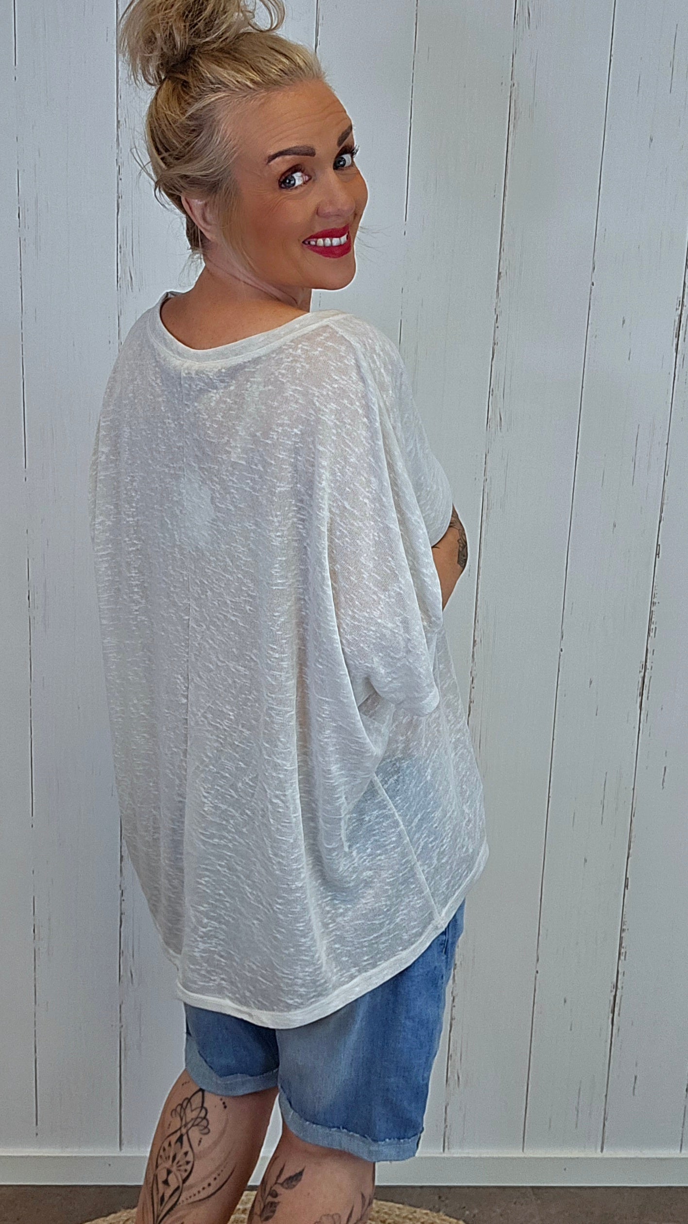 Oversized stjerne topp beige