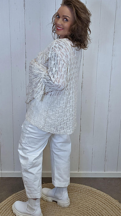 Ingrid beige volangtopp