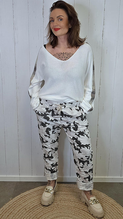 Sofia camo bukse hvit