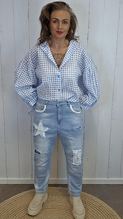 Oline blondepatch jeans lysblå