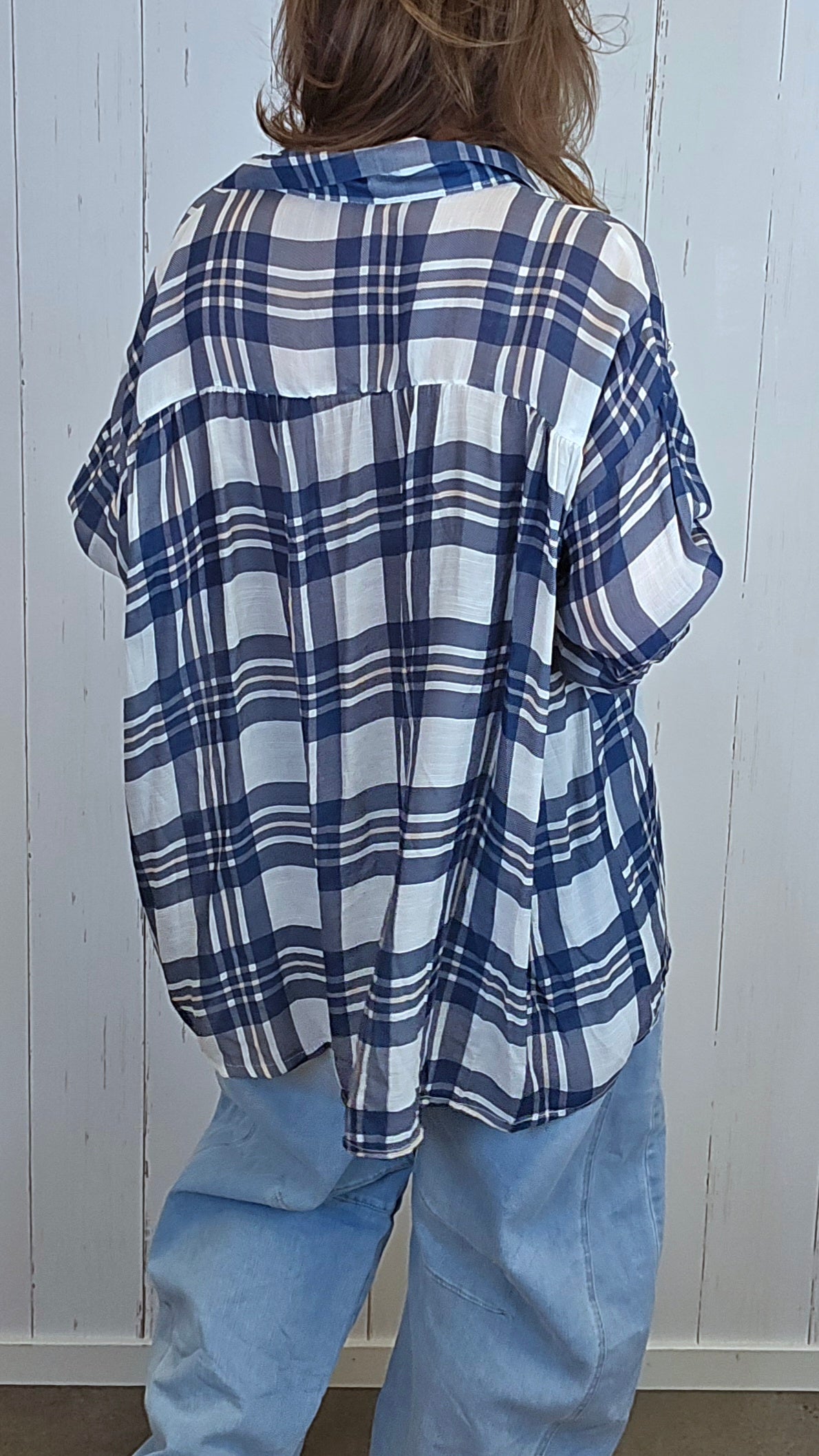 Veronika bluse med ruter navy