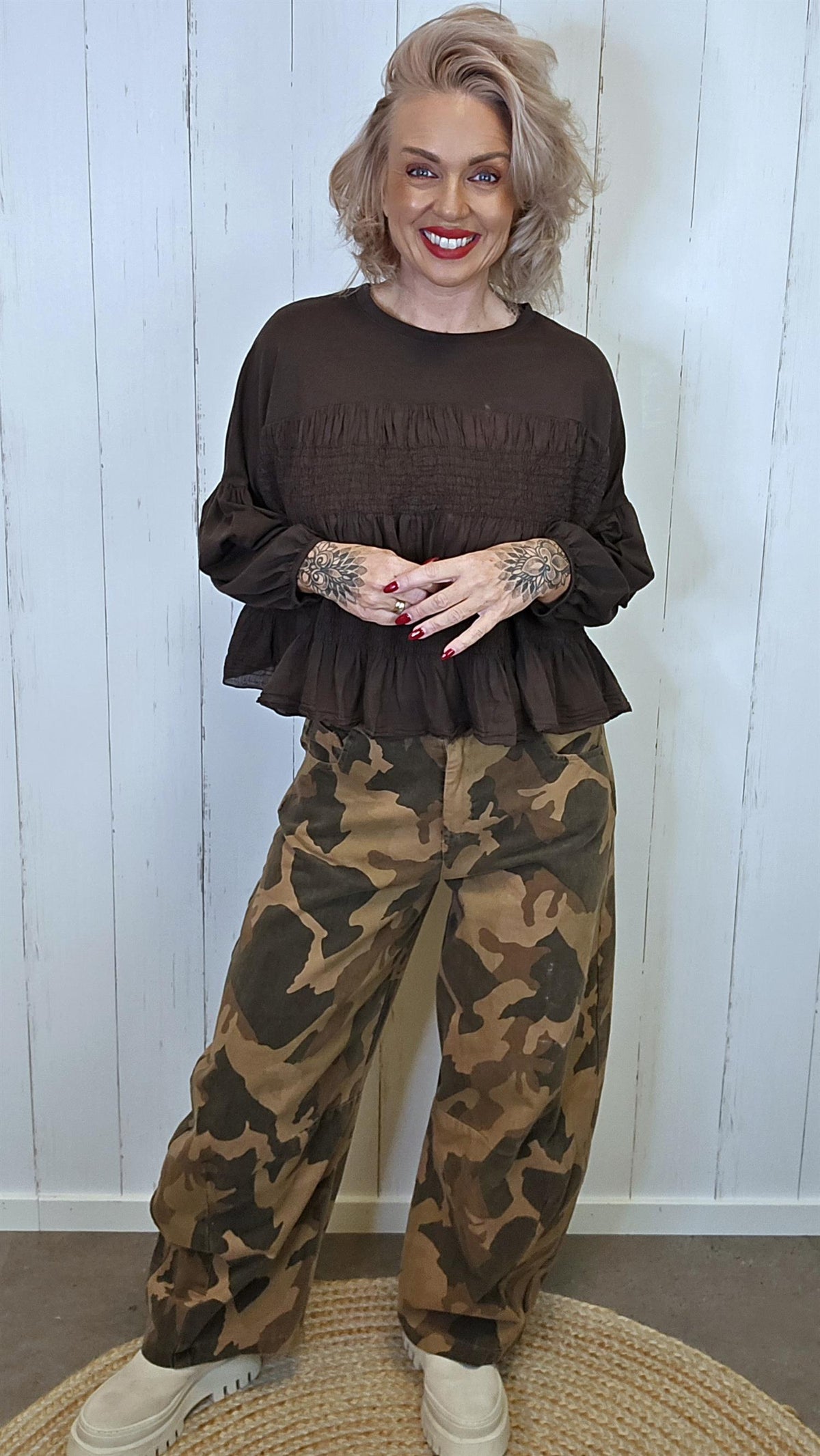 Mila topp med vaffelstruktur brun