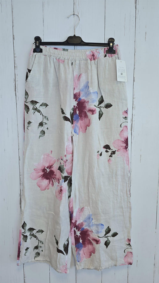 Katty linbukse med blomsterprint beige