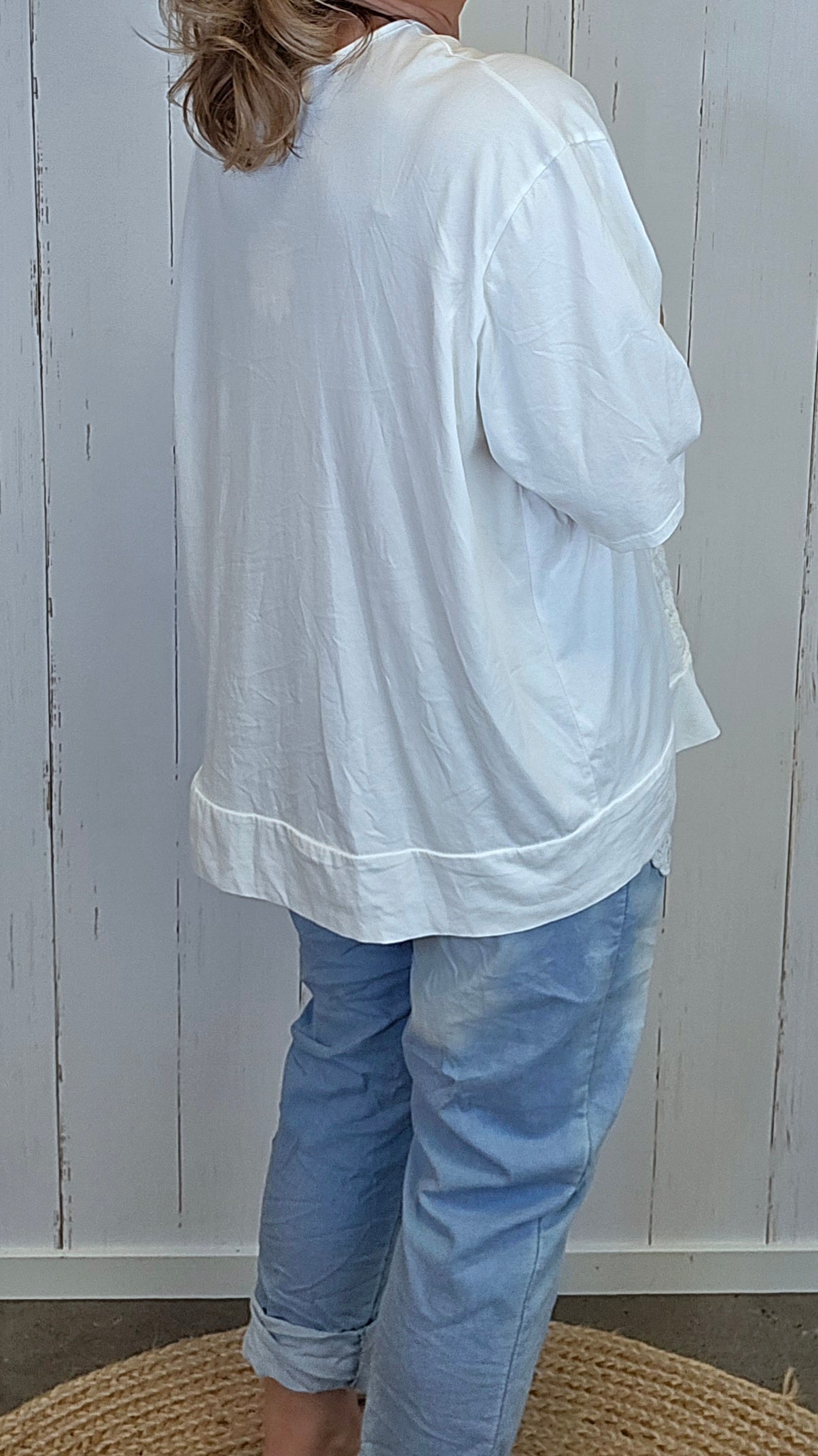 Lene topp med blondepanel offwhite