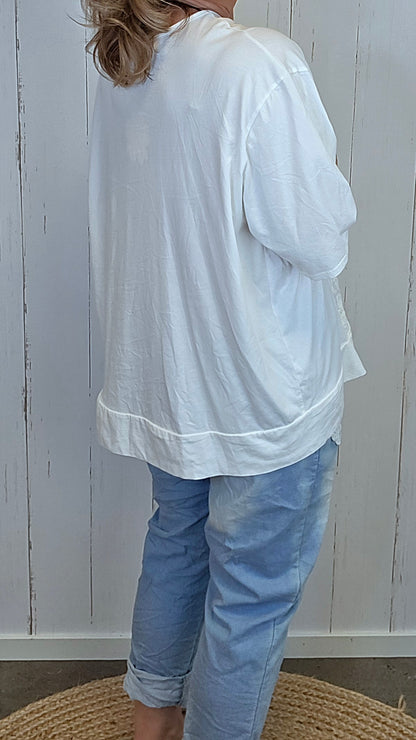 Lene topp med blondepanel offwhite