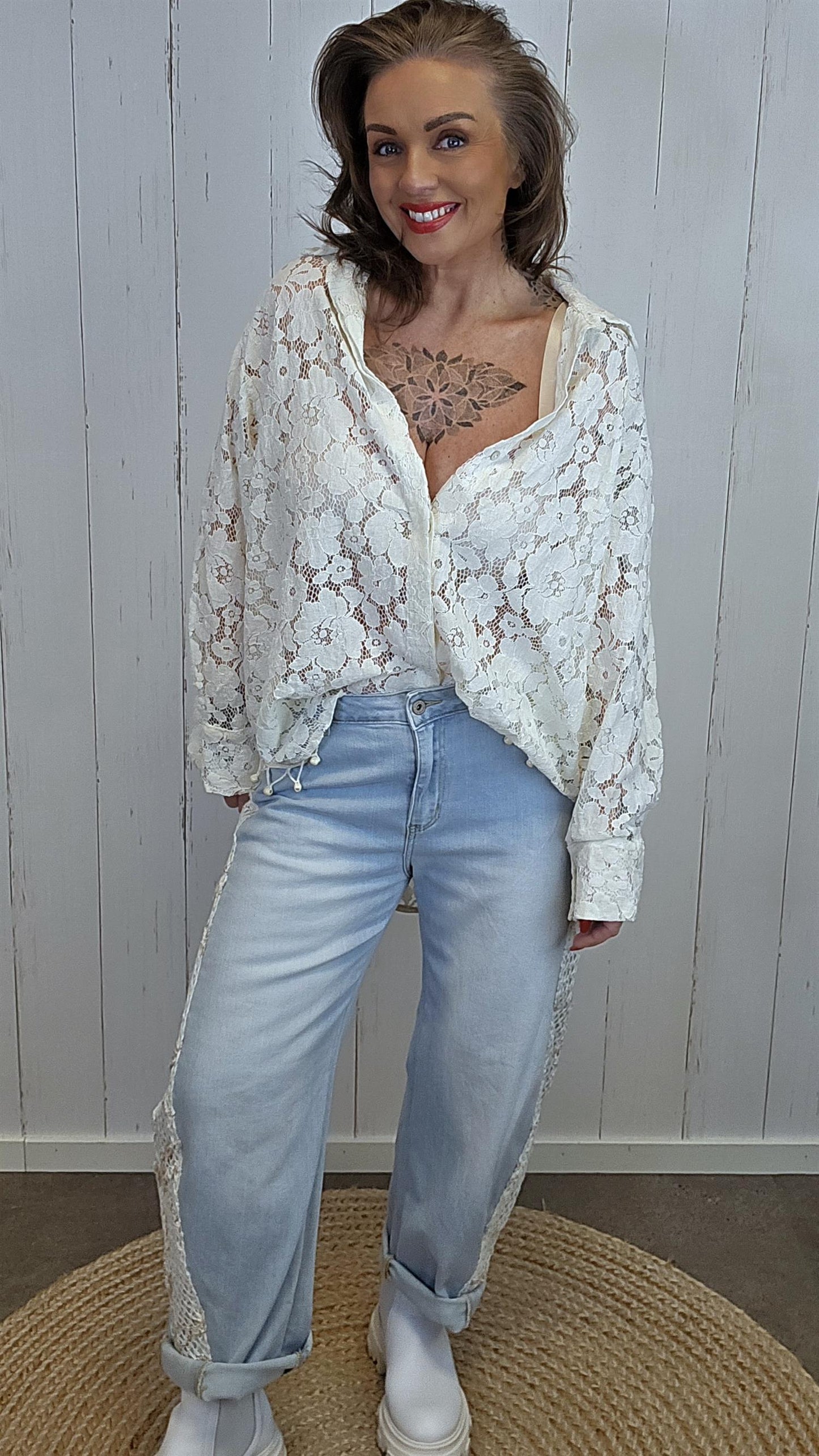 Alva blondeskjorte beige