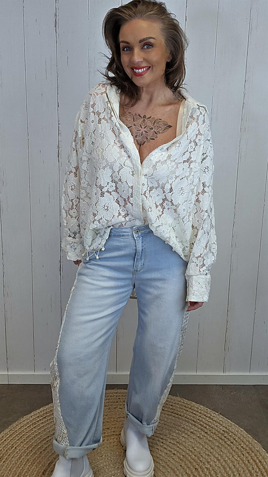 Alva blondeskjorte beige