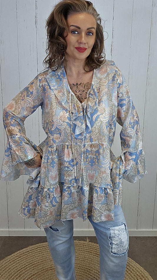 Ulrika kjole blå/beige