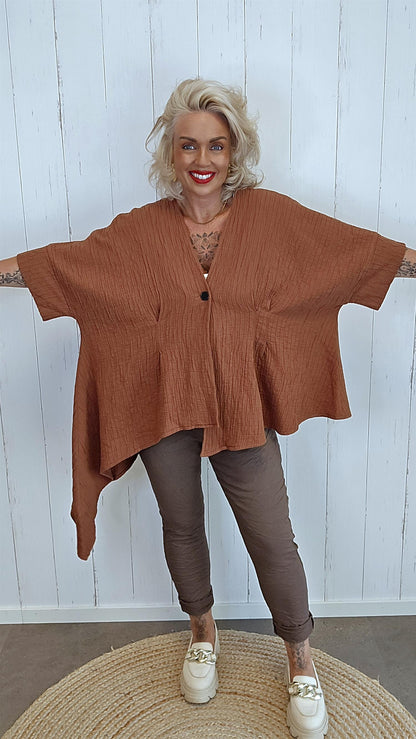 Belinda asymmetrisk jakke terracotta